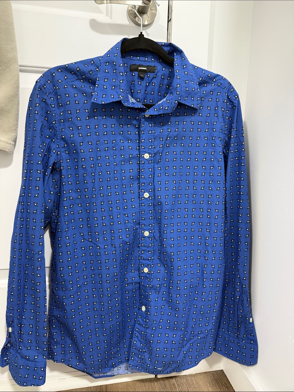 Diesel Blue Long-Sleeve Button-Down with Small Geometric Print